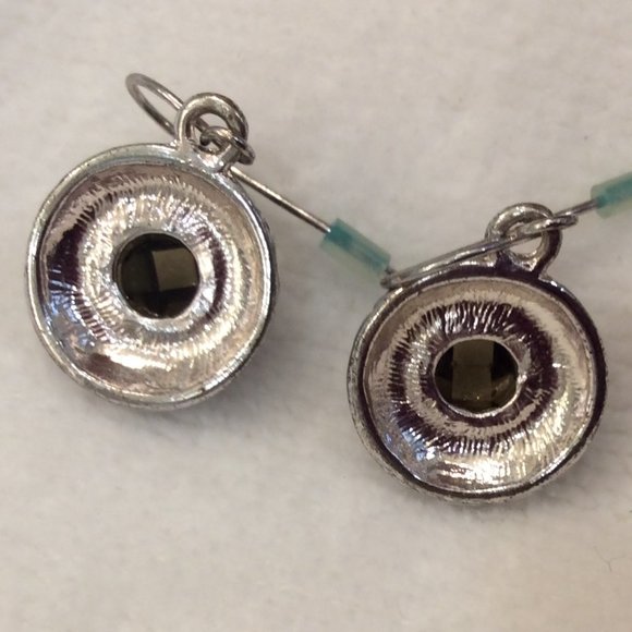 Vintage Silver Drop Earrings with Green Amber Looking Stone - Picture 8 of 15